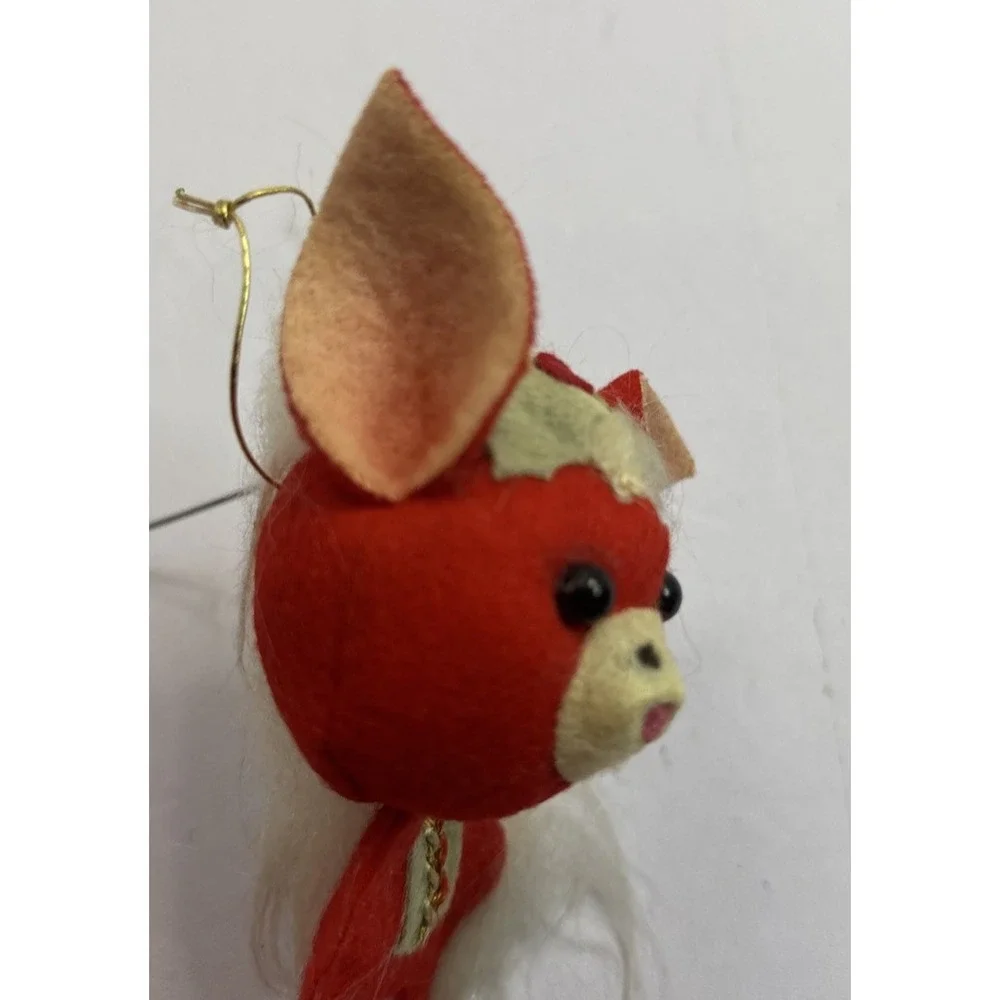 Vintage Red White Felt Flocked Deer Christmas Ornament Japan‎ 4 1/4